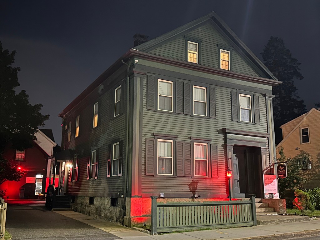 Lizzie Borden House hotel at night 