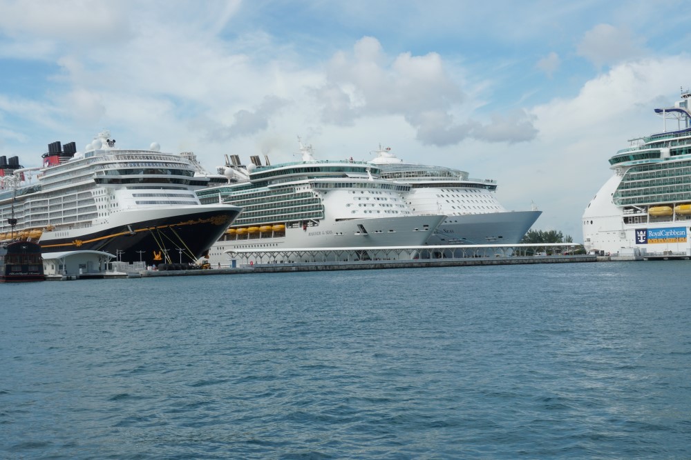 four cruise ships docked in nassau in the bahamas