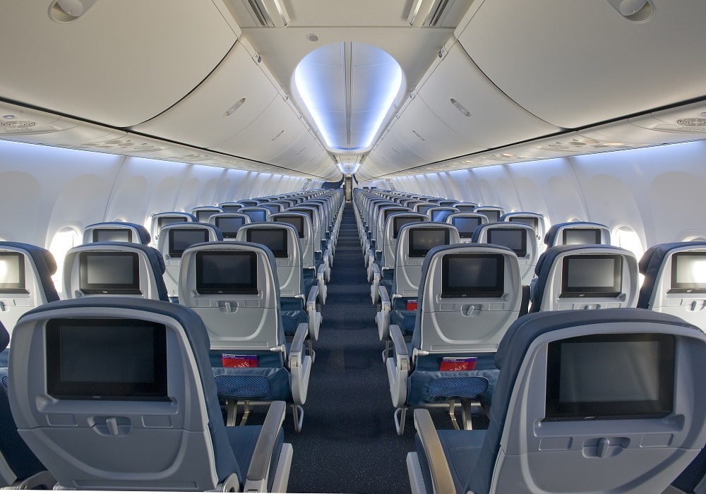 Delta Air lines main cabin on Boeing 737-900ER airplane