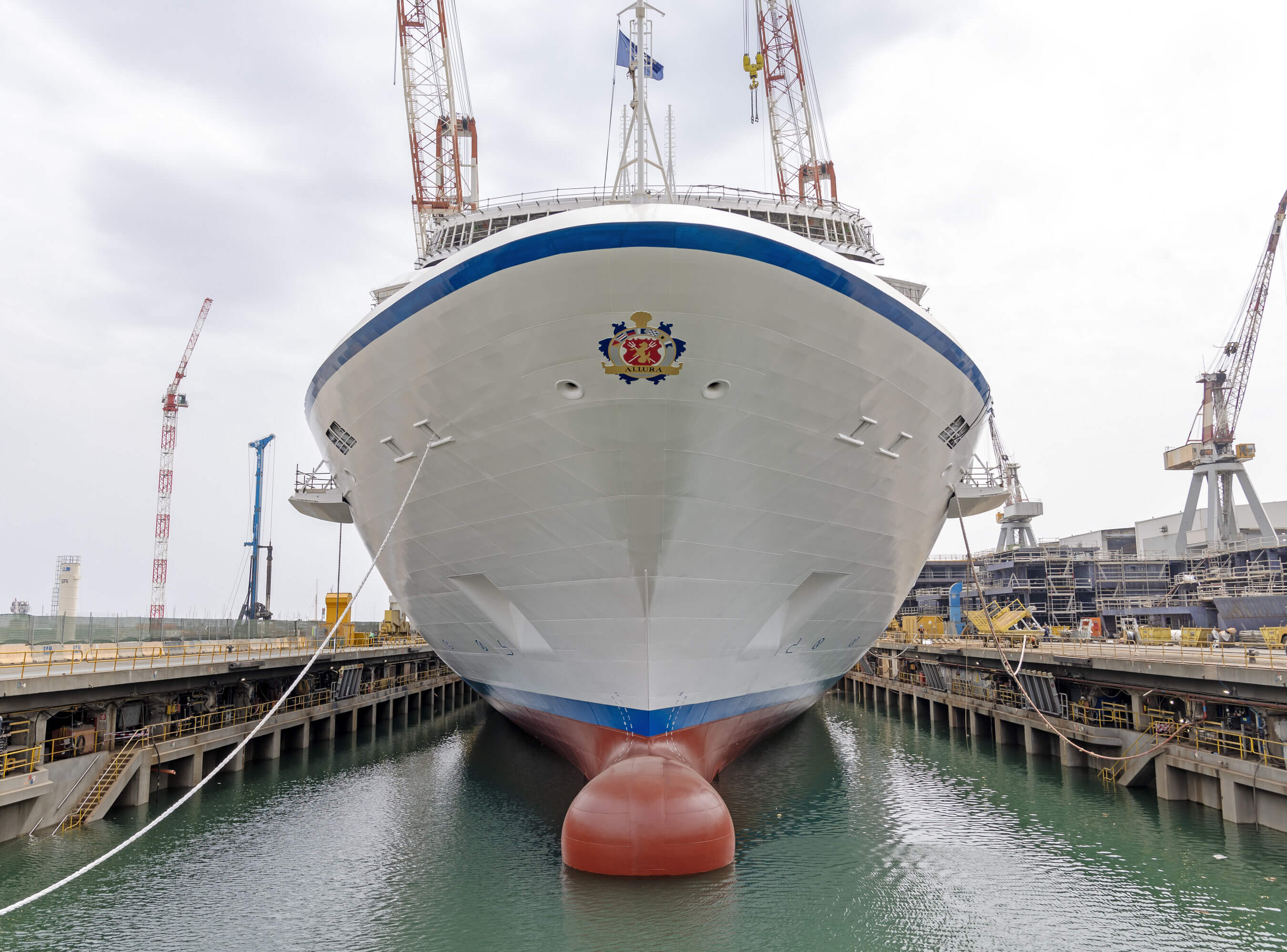 Oceania Cruises newest ship Allura in dry dock in Italy