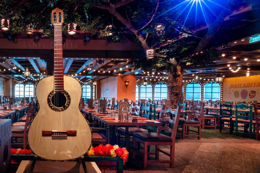 Guitar on stage at Disney Treasure's Plaza de Coco 