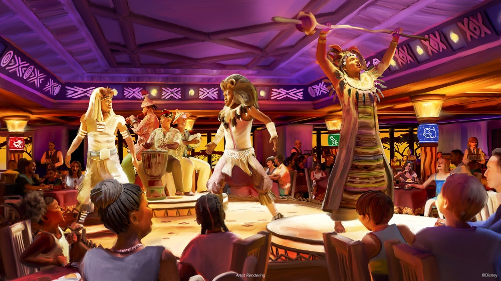 Rendering of Pride Lands dining experience on Disney Destiny 