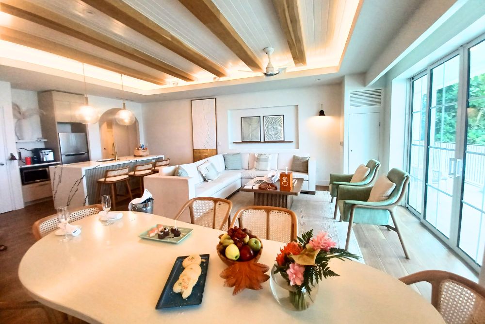 Beaches Negril Eventide Penthouse Suite main common area, living room and dining room