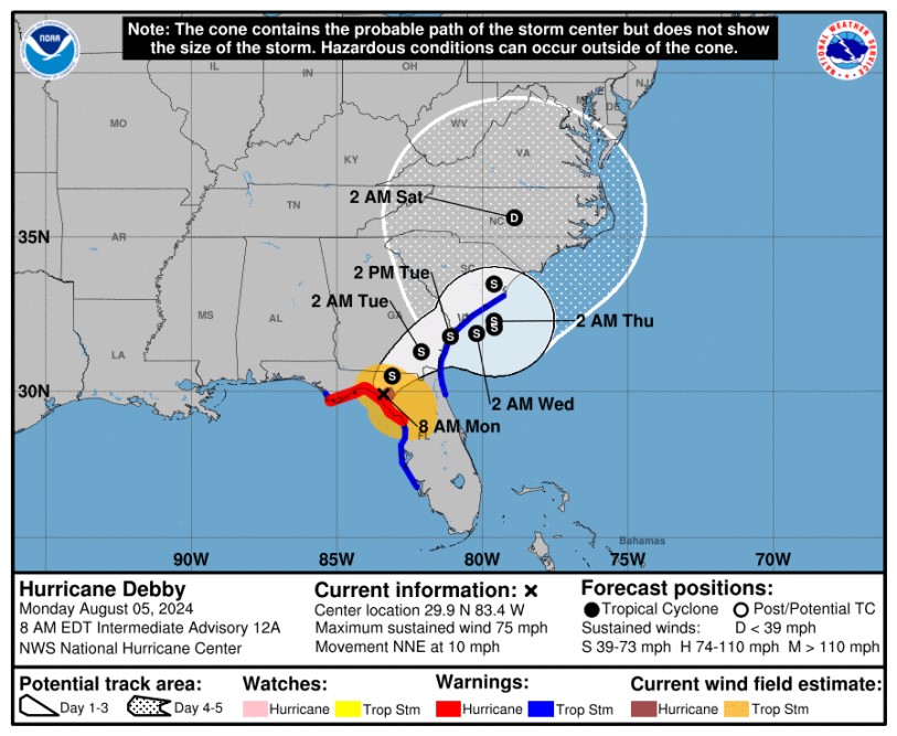 hurricane debby map