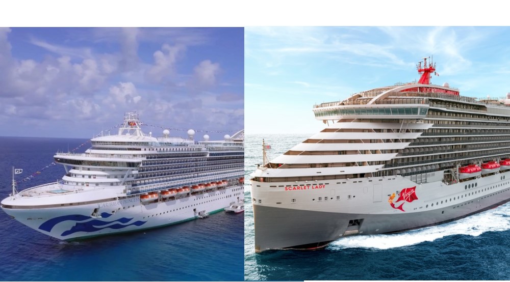 a princess cruises ship and a virgin voyages cruise ship