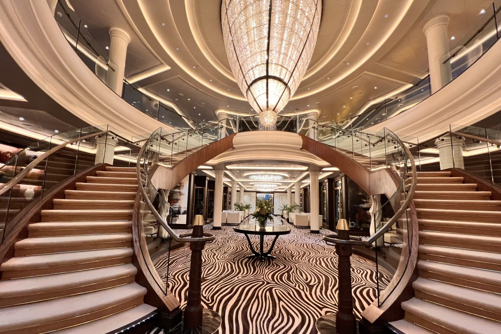 the lobby onboard regent seven seas explorer cruise ship