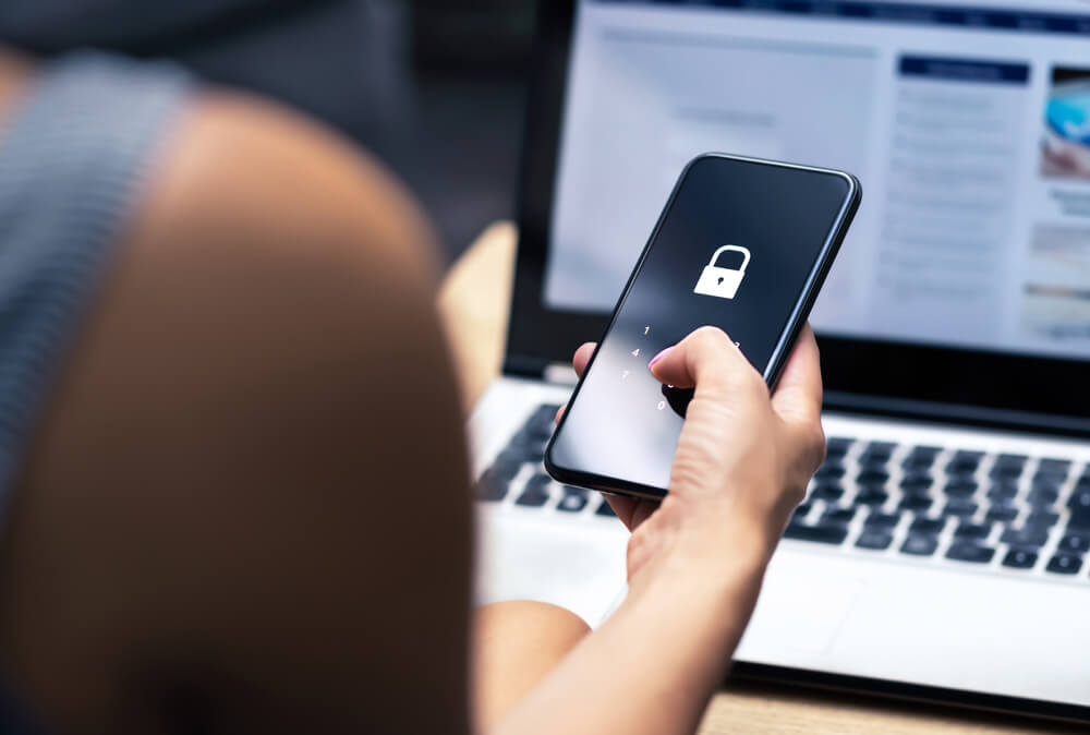 Fraud protection on phone stock image