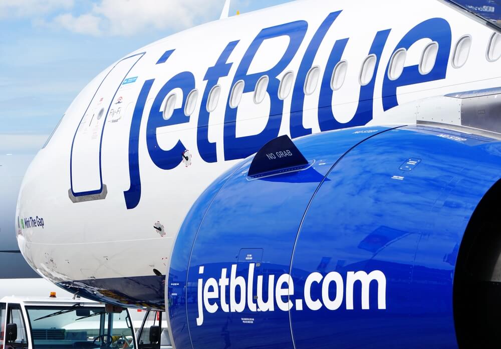 JetBlue airplane with logo on side