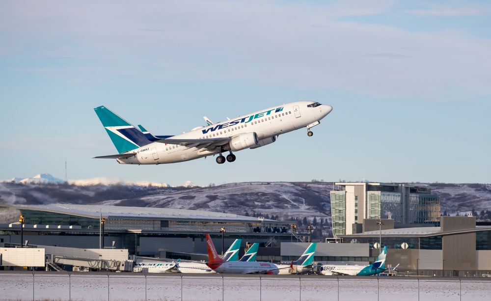 WestJet plane taking off at Toronto Pearson