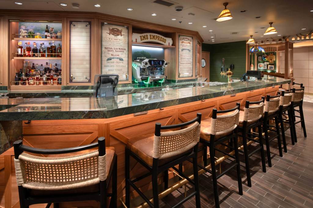 The bar at Skipper Society on Disney Cruise Line's new ship Disney Treasure 