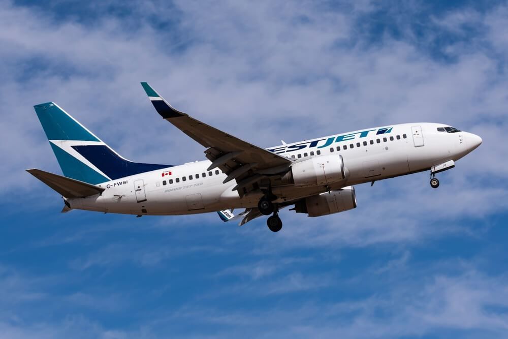 WestJet jet in the sky