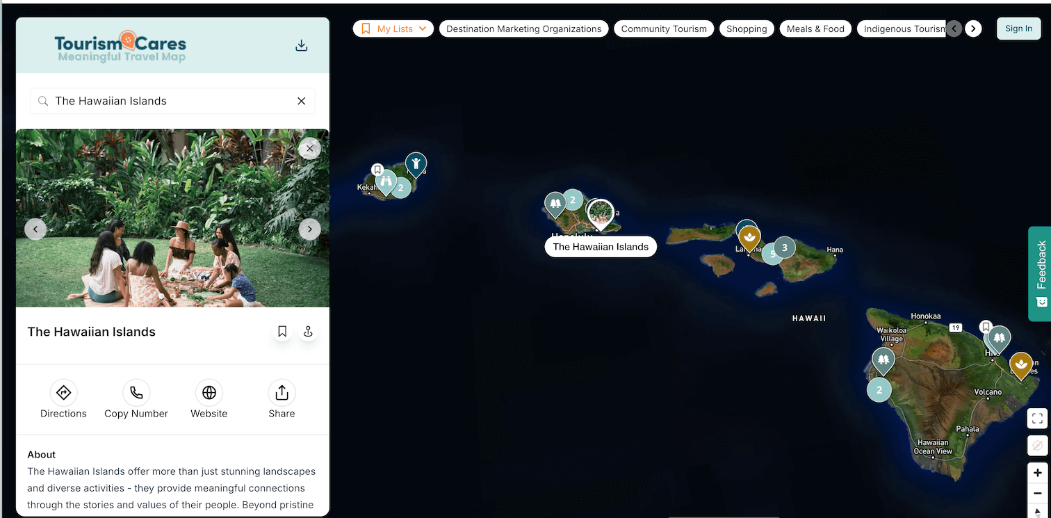 Tourism Cares Hawai'i map